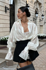 Sheer Airy Balloon Sleeve Blouse