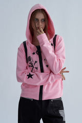 Star Graphic Contrast Zip Up Hoodie