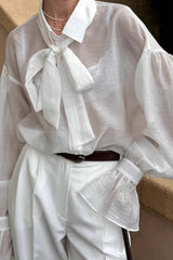 Tencel Sheer Tie Neck Blouse