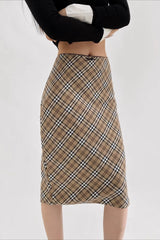 Lace Trimmed Plaid Bodycon Christmas Skirt