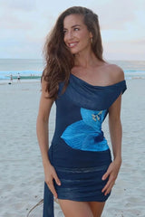 Tie Neck Printed Mini Dress