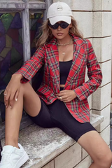 Trendy Christmas Red Plaid Blazer Western Christmas Outerwea