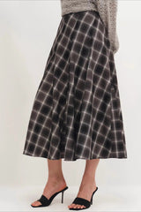 Wool Plaid Waist Defined A-Line Christmas Skirt