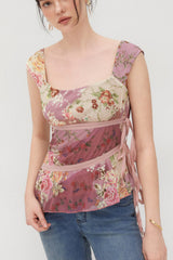 Floral Tie Side Asymmetric Fitted T-Shirt