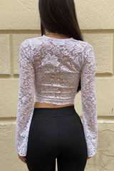 Vintage Sheer Lace Long Sleeve Blouse