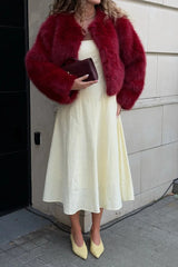 Faux Fur Blend Red Christmas Outerwear