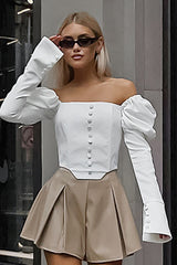 Satin Square Neck Puff Sleeve Blouse