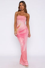 Strapless Bodycon Back Slit Vacation Dress