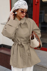 Vintage Khaki Belted Trench Midi Coat