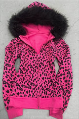 Pink Leopard Rhinestone Wing Zip Hoodie