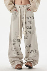 High Waist Letter Straight Jean