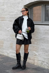 Loose Fit Moto Leather Jacket