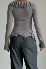 Ruffle Trim Long Sleeve Blouse