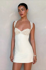 Lace Panel Backless Tie Mini Dress