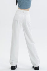 Casual Fleece Lined High Waist Straight Jeans