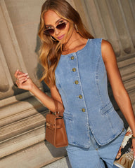 Frenzy Denim Vest - Blue