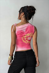 Tie Dye One Shoulder Ruched Asymmetric Crop Top