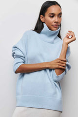 Asymmetric Cape Sleeve Turtleneck Knit Sweater