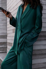 Satin Flowy Office Two Piece Pants Set