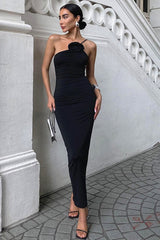 One-Shoulder Floral Ruched Midi Dress