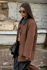 Suede Patchwork Lapel Coat