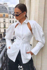 White Cutout Back Tie Blouse