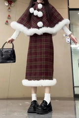 Plaid Cape Cloak Hooded Christmas Outerwear