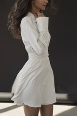 V-Neck Ruched Long Sleeve Midi Dress