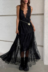 Lace V-Neck Open Back Maxi Dress