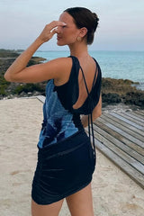 Tie Neck Printed Mini Dress