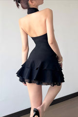 Leopard Fur Trim Button Mini Dress