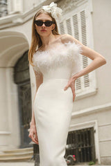 Faux Fur Trim Strapless Bodycon Dress
