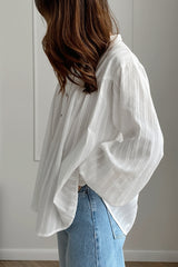Textured Stand Collar Button Blouse
