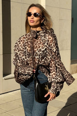 Leopard Print Tie Neck Blouse