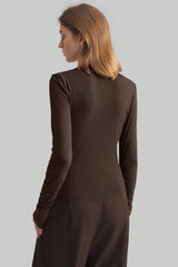 Asymmetric Ruched Mock Neck Top