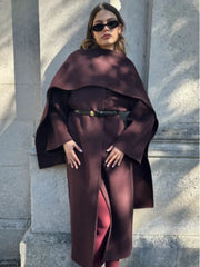 Scarf Collar Wool Blend Coat Coats-241208