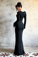 Deep V Mesh Panel Maxi Dress