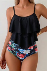 Ruffle Trim High Waist Two Piece Swim Set