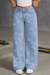 Floral Embroidered Denim Jean