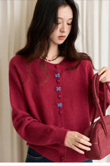 Round Neck Embroidered Buckle Christmas Cardigan