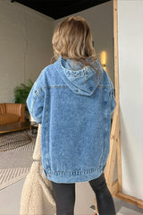 Washed Denim Longline Pullover Hoodie