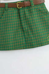 Letter Embroidery Plaid Low Waist Christmas Skirt