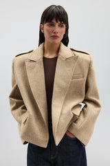 Wool Blend Epaulet Blazer Coat