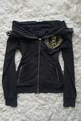 Skull Graphic Asymmetric Zip Up Hoodie
