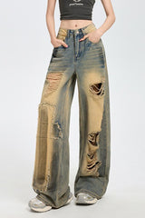 High Waist Distressed Wide Jean