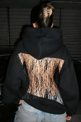 Hollow Out Lace Flower Back Hoodie