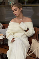 Off-Shoulder Long Sleeve Knit Bodycon Bardot Sweater Dress