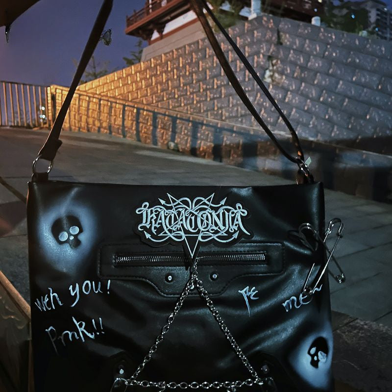 Y2K Harajuku Gothic Skeleton Chain Leather Crossbody Bag