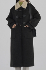 Vintage Horn Button Shearling Collar Red Christmas Outerwear