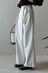 Asymmetrical Placket Tie Relaxed High Waist Long Pants